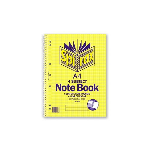 SPIRAX 606 SIDE OPENING 4 SUBJECT A4 SPIRAL NOTEBOOK 320 PAGES