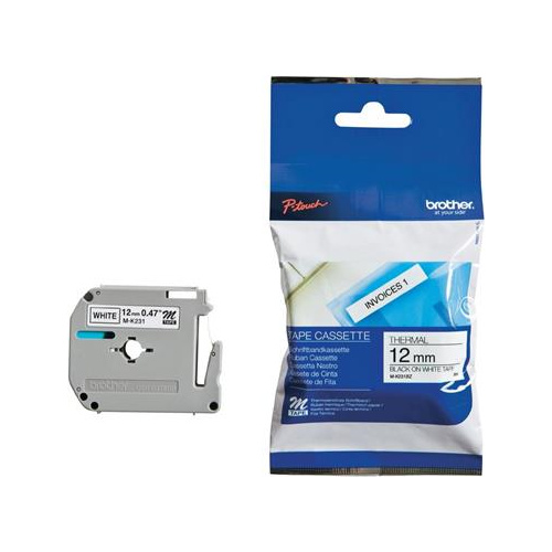 BROTHER M-K231 LABELLING TAPE 12mm BLACK ON WHITE