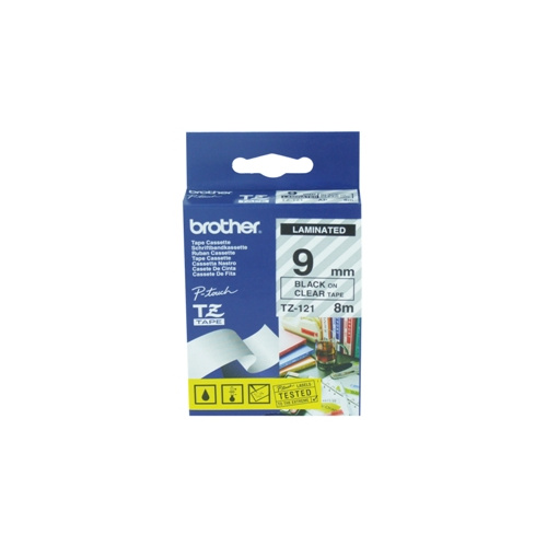 BROTHER TZE-121  9mm BLACK ON CLEAR LAMINATED LABELLING TAPE