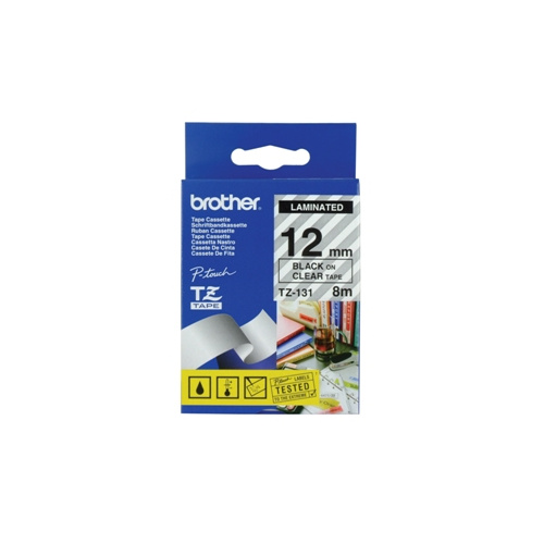 BROTHER TZE-131 12mm BLACK ON CLEAR LAMINATED LABELLING TAPE 