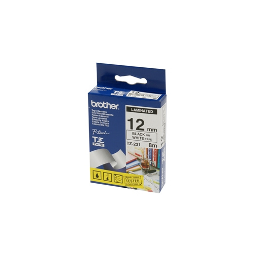 BROTHER TZE-231 12mm BLACK ON WHITE LAMINATED LABELLING TAPE  