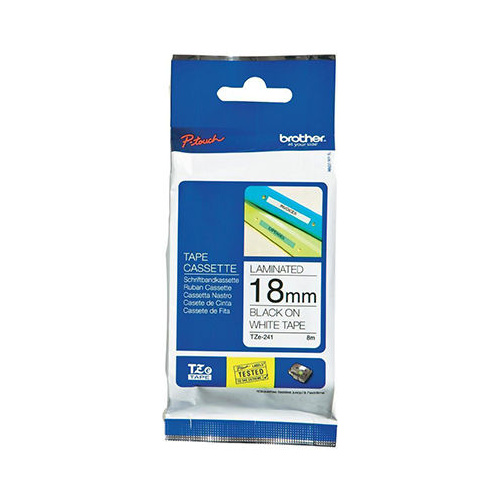 BROTHER TZE-241 18mm BLACK ON WHITE  LAMINATED LABELLING TAPE
