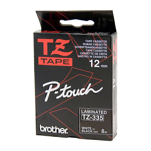 BROTHER TZE-335 12mm WHITE ON BLACK LAMINATED LABELLING TAPE