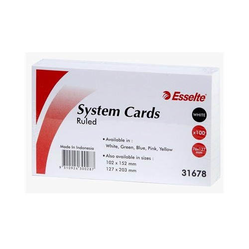 SYSTEM CARDS 3x5 RULED 76x127mm PACK 100 WHITE