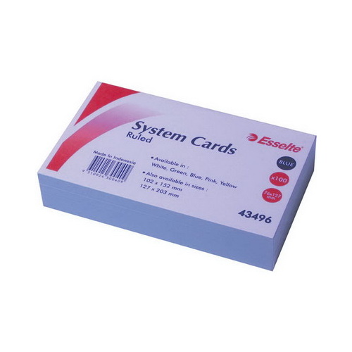 SYSTEM CARDS 3x5 RULED 76x127mm PACK 100 BLUE 