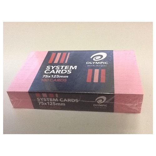 SYSTEM CARDS OLYMPIC 3x5 RULED 76x127mm PACK 100 PINK 