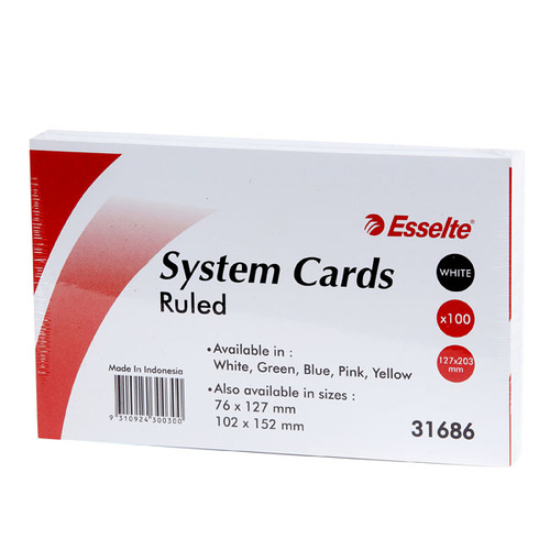 SYSTEM CARDS 8x5 RULED 203x127mm PACK 100 WHITE 