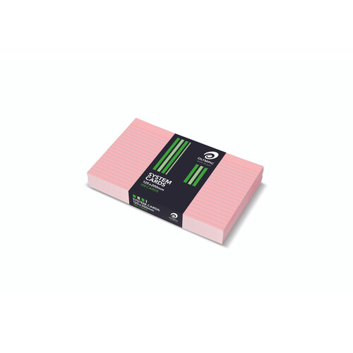 SYSTEM CARDS OLYMPIC RULED 125X200mm PACK 100 PINK 