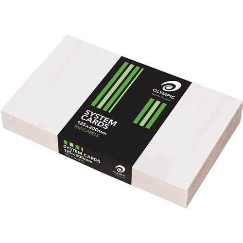 SYSTEM CARDS OLYMPIC 8x5 PLAIN 125 X 200MM PACK 100 WHITE 