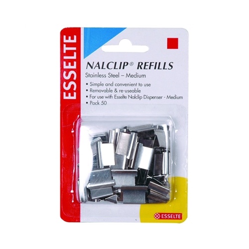 ESSELTE NAL CLIP REFILLS STAINLESS STEEL MEDIUM PACK 50 