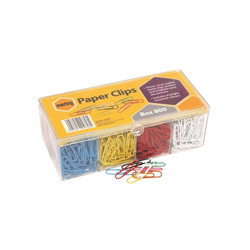 MARBIG PAPER CLIPS LARGE COLOURED 33mm ASSORTED BOX 800
