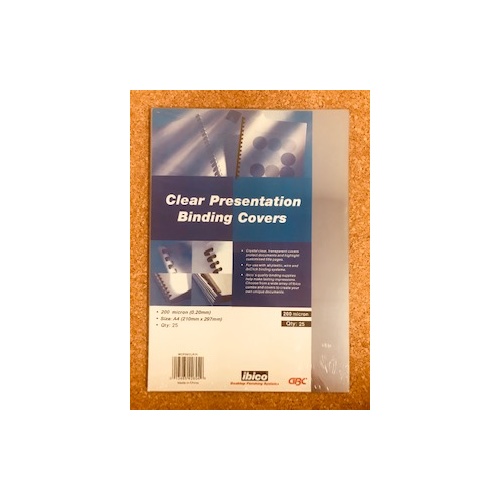 GBC BINDING COVER A4 200 MICRON CLEAR PK25
