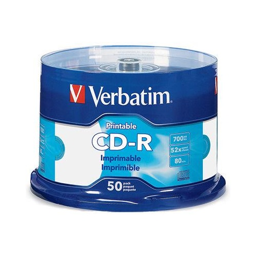 VERBATIM 41908 CD-R 80MIN 52X INKJET PRINTABLE WHITE PACK 50