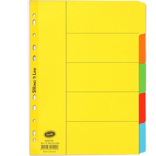 BANTEX A4 5 TAB MANILLA BRIGHT COLOURED DIVIDER