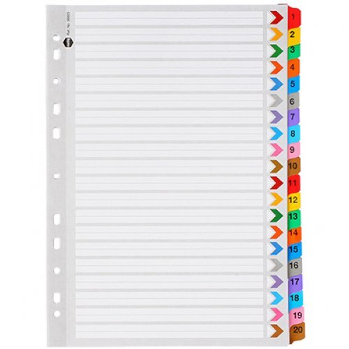 MARBIG 35023 DIVIDERS INDEX A4 COLOUR 1-20 TAB