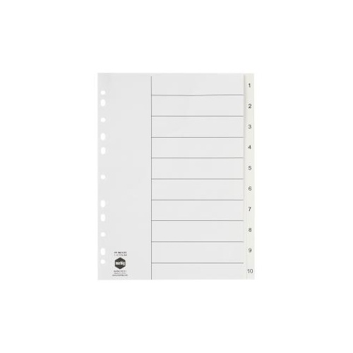 MARBIG 35121 DIVIDER INDICES PP A4 WHITE 1-10 TAB