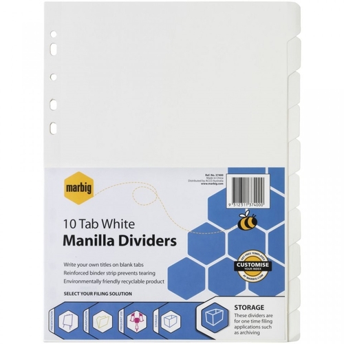 MARBIG 37400 MANILLA DIVIDERS 10 TAB WHITE