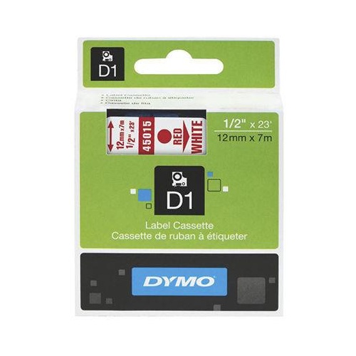 DYMO 45015 D1 LABEL TAPE 12mm x 7m RED ON WHITE