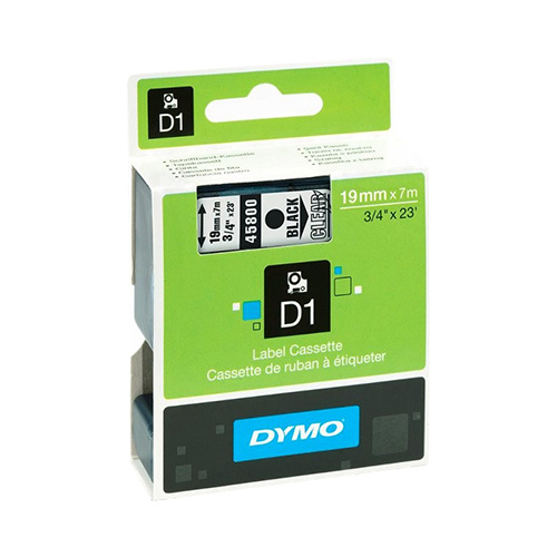 DYMO 45800 D1 LABEL TAPE 19mm x 7m BLACK ON CLEAR