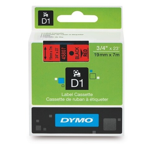 DYMO 45807 D1 LABEL TAPE 19mm x 7m BLACK ON RED