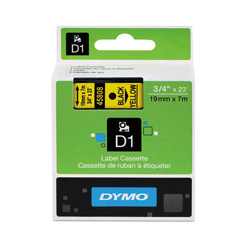 DYMO 45808 D1 LABEL TAPE 19mm x 7m BLACK ON YELLOW