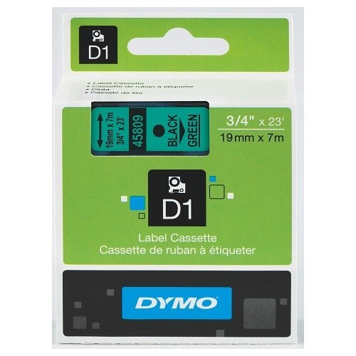 DYMO 45809 D1 LABEL TAPE 19mm x 7m BLACK ON GREEN