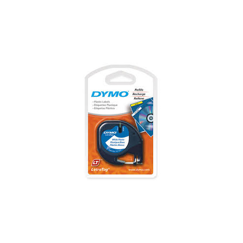 DYMO 91331/91201 LETRATAG PLASTIC WHITE 12mm x 4m BLACK ON WHITE