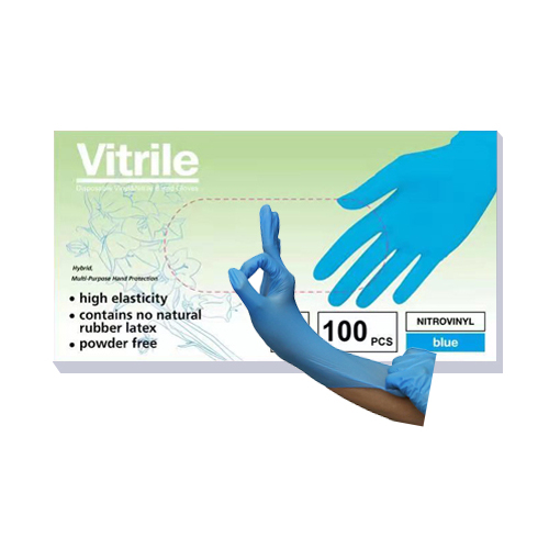 DISPOSABLE BLUE VITRILE GLOVES PF M B100