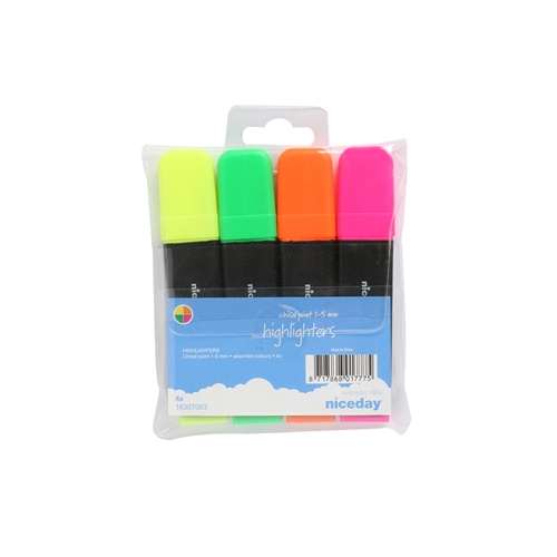NICEDAY HIGHLIGHTER 2.5MM ASSORTED WALLET 4