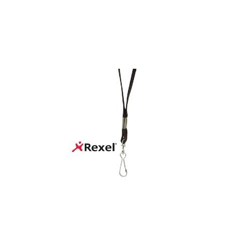 REXEL LANYARD FLAT WITH SWIVEL CLIP BLACK PACK 10
