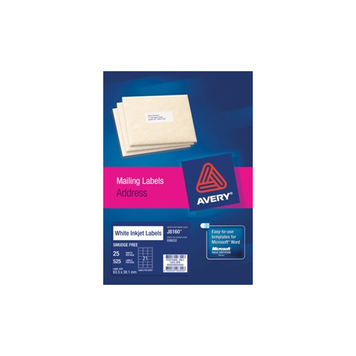 AVERY 936032 J8160 INKJET ADDRESS LABELS 21 PER SHEET PACK25