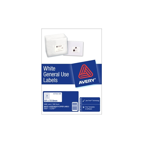 AVERY 938201 L7159GU GENERAL USE LASER INKJET COPIER LABELS 24 PER PAGE 100 SHEETS