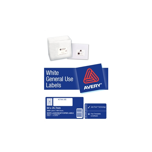 AVERY 938211 L7158GU GENERAL USE LASER INKJET COPIER LABELS 30 PER PAGE 100 SHEETS
