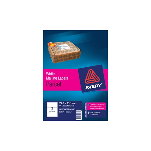 AVERY 959013 L7155 LASER LABELS SHIPPING 3 PER SHEET WHITE PACK 100