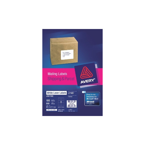 AVERY 959006 L7165 LASER LABELS PARCEL 8 PER SHEET WHITE PACK 100