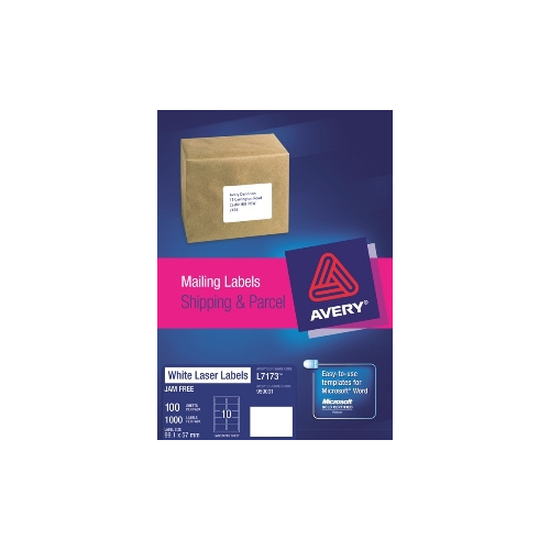 AVERY 959031 L7173 LASER LABELS SHIPPING 10 PER SHEET WHITE PACK 100