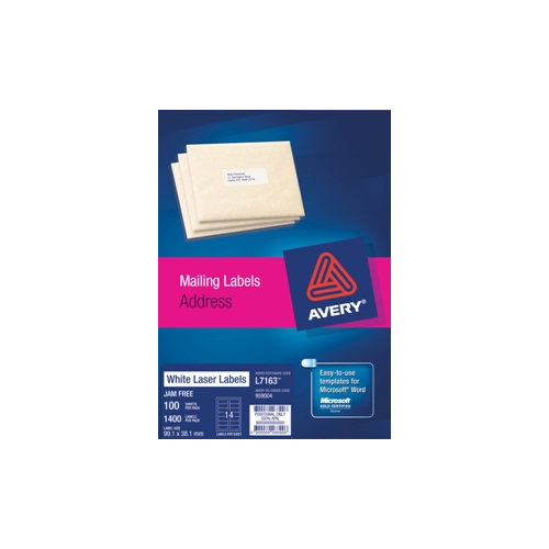 AVERY 959004 L7163 LASER LABELS ADDRESS 14 PER SHEET WHITE PACK 100