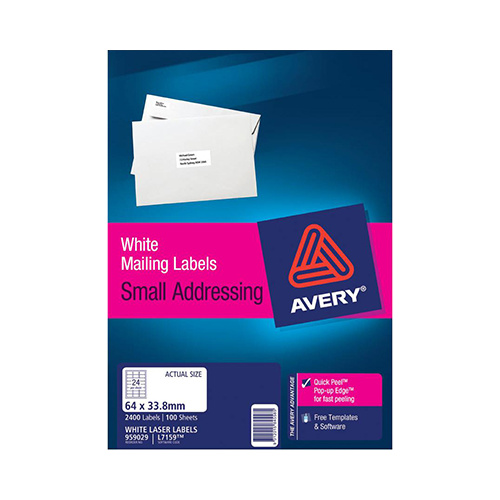AVERY 959029 L7159 LASER LABELS ADDRESS 24 PER SHEET WHITE P100