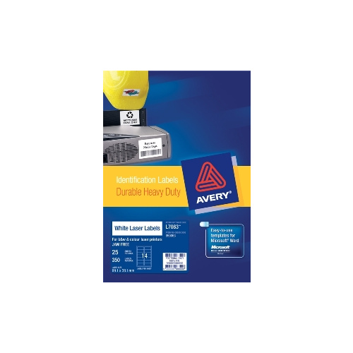 AVERY 959063 L7063-25 HEAVY DUTY LASER  LABEL 14 PER SHEET PACK 25