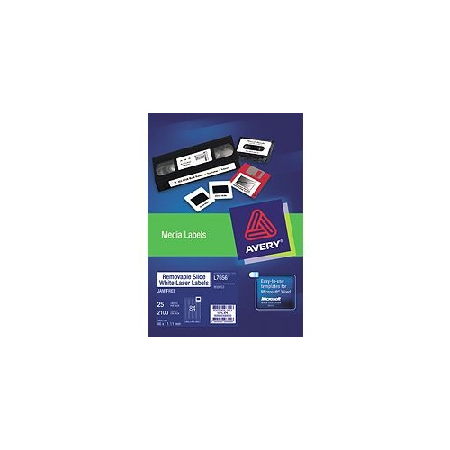 AVERY 959053 L7656-25 REMOVEABLE SLIDE LABEL 84 PER SHEET WHITE PACK 25 