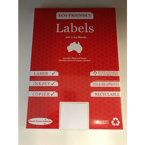 AUSSIE ECO FRIENDLY A4 LABELS 1UP PACK 100