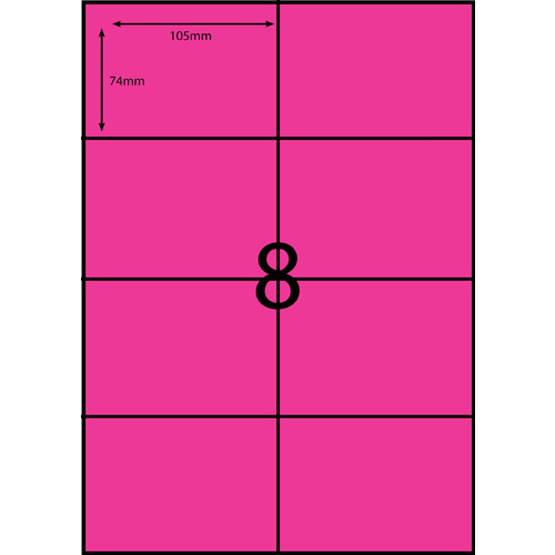AUSSIE ECO FRIENDLY A4 LABELS 8UP FLURO PINK PACK 100