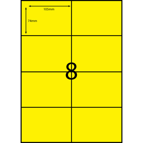 AUSSIE ECO FRIENDLY A4 LABELS 8UP FLURO YELLOW PACK 100