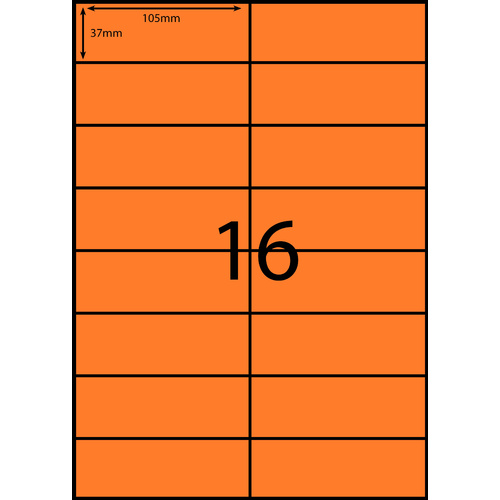 AUSSIE ECO FRIENDLY A4 LABELS 16UP FLURO ORANGE PACK 100