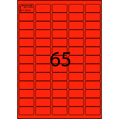 AUSSIE ECO FRIENDLY A4 LABELS 65UP FLURO RED PACK 100