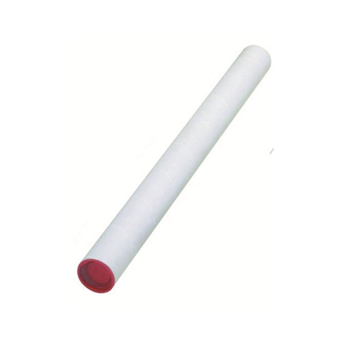 WHITE MAILING TUBE 1250x90mm DIA WITH CAPS PACK 4