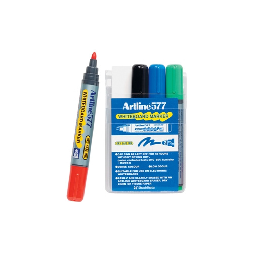 ARTLINE 577 DRY SAFE WHITEBOARD MARKER BULLET 2.0mm WALLET 4