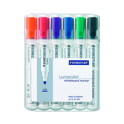 STAEDTLER 351 LUMOCOLOR WHITEBOARD MARKER BULLET 2mm WALLET 6