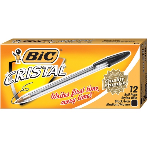 BIC CRISTAL BALLPOINT PENS MEDIUM BLACK BOX 12