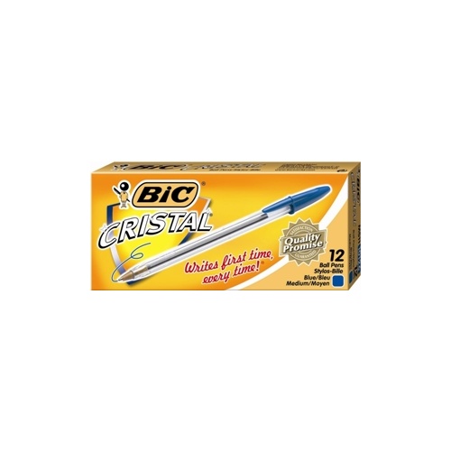BIC CRISTAL BALLPOINT PENS MEDIUM BLUE BOX 12